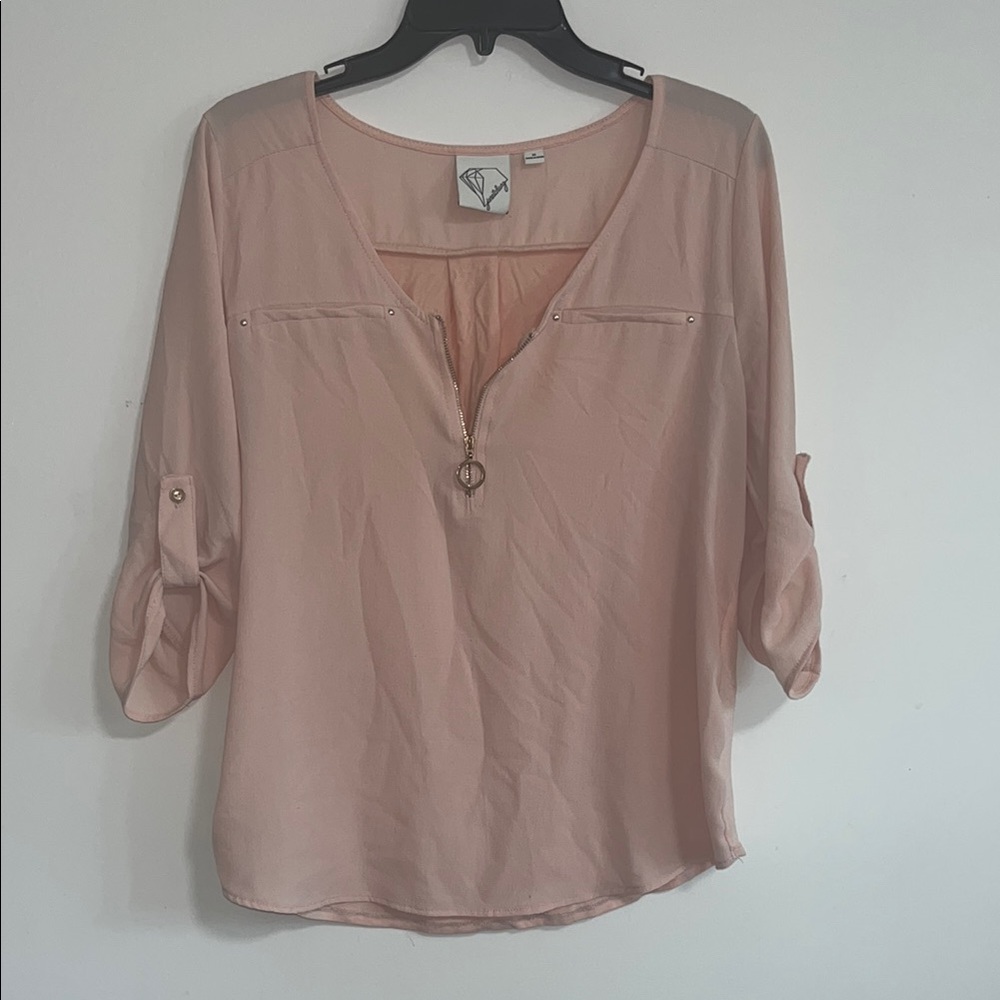 Elegant Pink Blouse with Zipper Detail